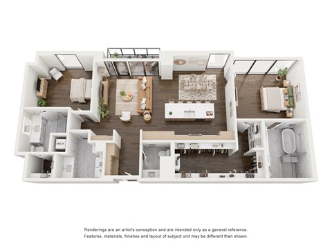 Floor plan for 2 beds, 2.5 baths, 1574 sqft